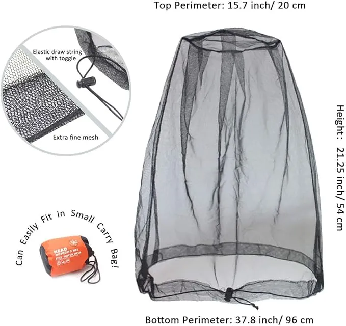 Cinvo Head Net Hat Bug Net Face Netting for Bugs No See Ums Insects Gnats Biting Midges from Outdoor Activities, Spacious Net Room Works Over Most Hats Comes with Free Stock Pouches- Black