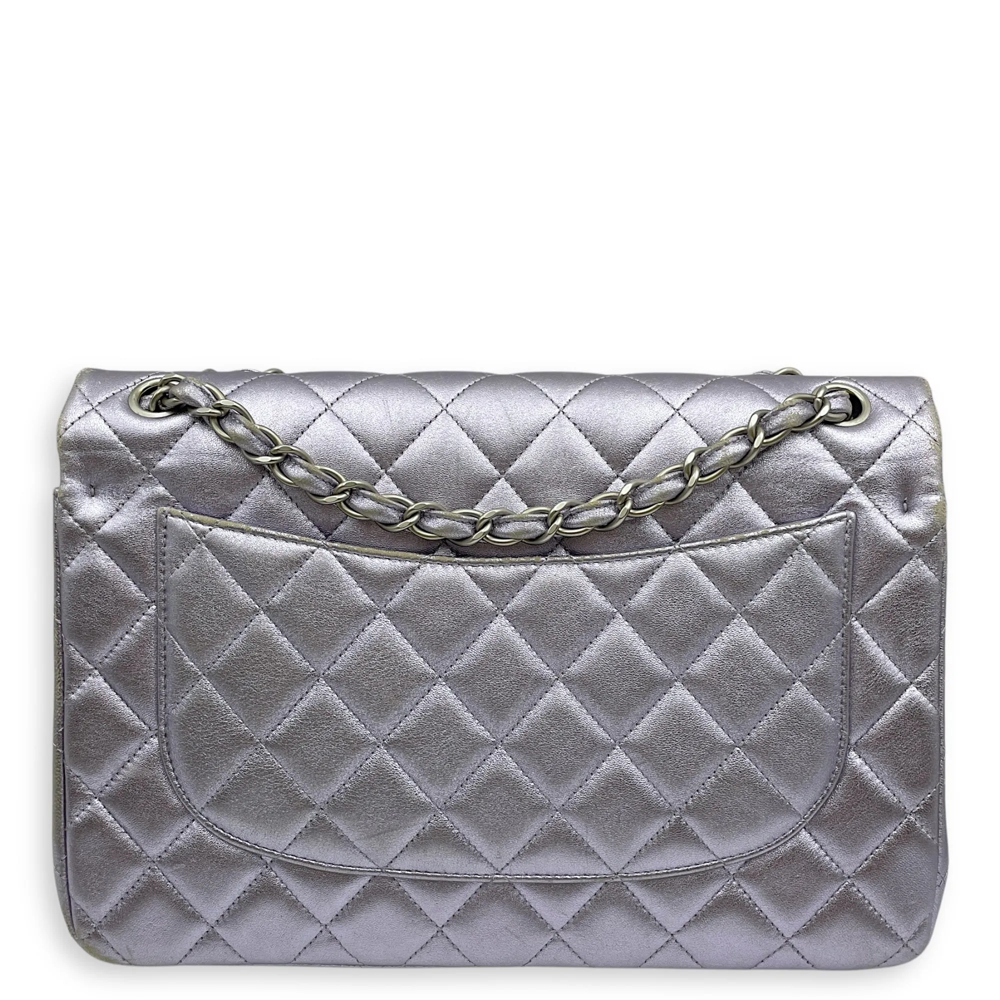 Classic (DF) Jumbo Purple Shoulder Bag in Metallic Lambskin, Silver hardware
