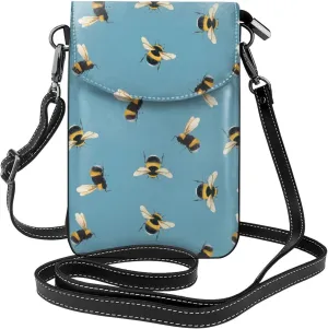 Classic Little Bee Small Crossbody Bags for Women Travel Cell Phone Pouch PU Leather Cross Body Bag Adjustable Shoulder Strap Phone Purses Lightweight Wallet Purse with Credit Card Slots