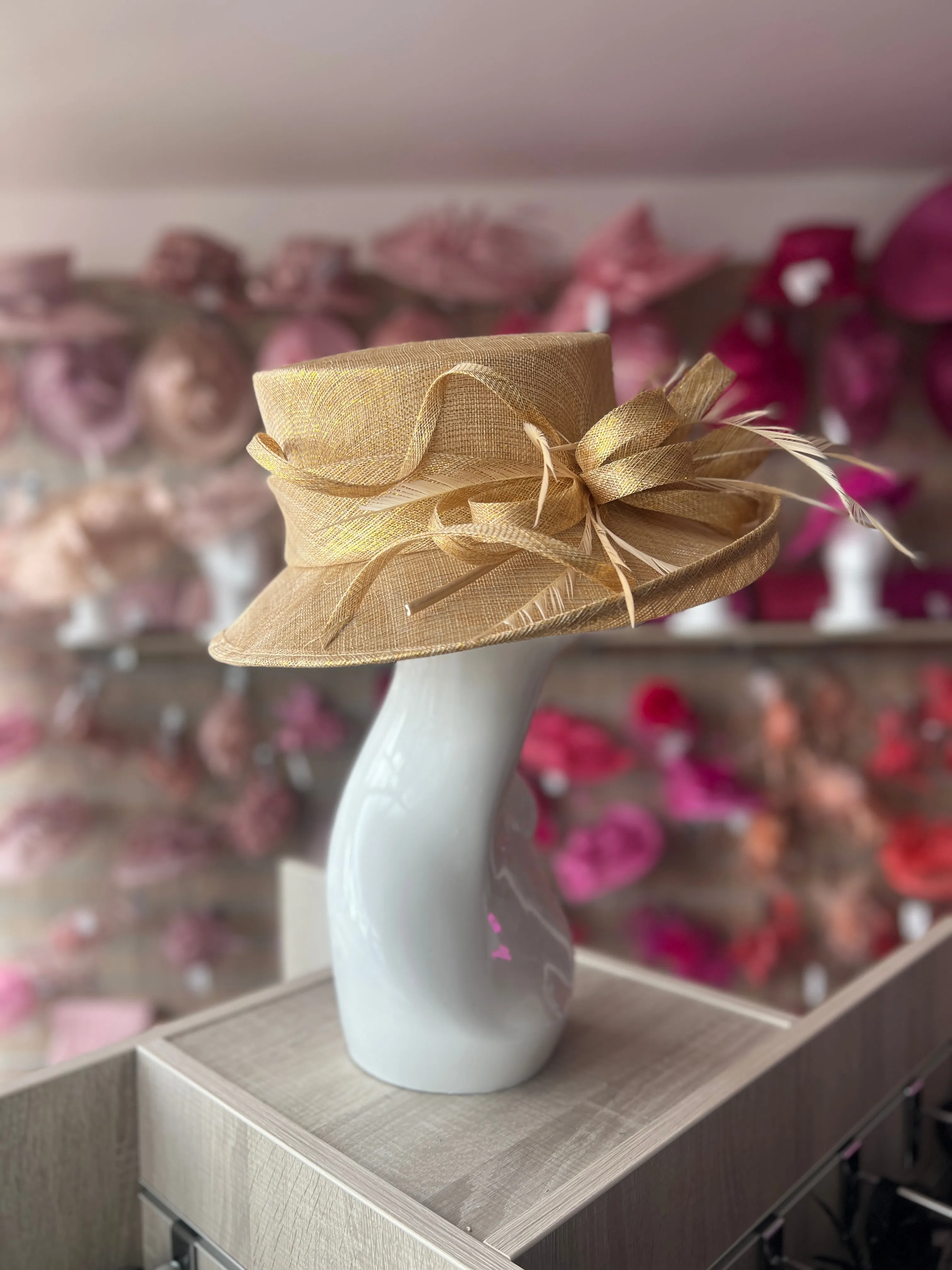 Classic Sinamay Metallic Gold Wedding Hat
