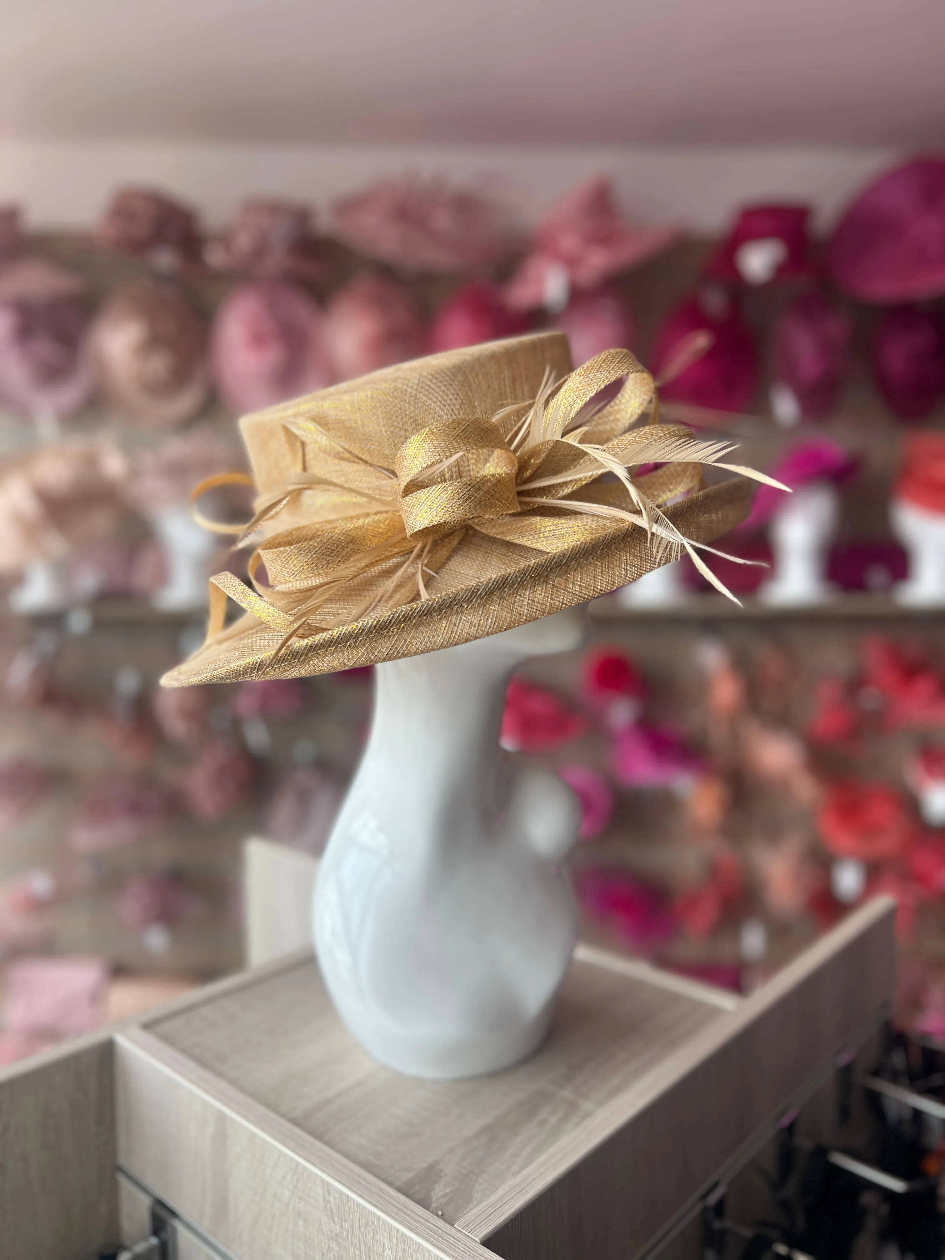 Classic Sinamay Metallic Gold Wedding Hat