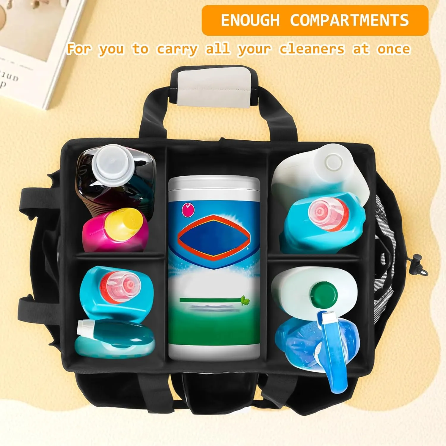 Cleaning Caddy Bag, Cleaning Supply Caddy, Cleaning Bags for Housekeepers, Under Sink & Car Cleaning Tool Organizers Bag with Handles and Shoulder Strap for Home, Craft, Car, Garden (White)