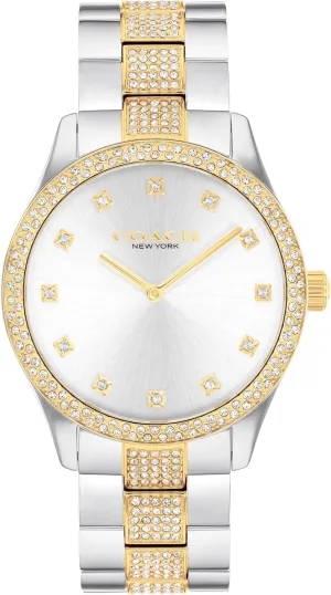 Coach Brooks Men's and Women's 2H Quartz Watch - Crystals on Bezel, Dial, and Center Links on Steel Bracelet - Water Resistant up to 3ATM - Gift for Him or Her - Perfect for Day and Evening - 38mm