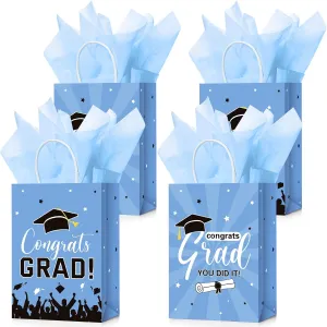 Colarr 24 Pcs Graduation Gift Bags with Tissue Paper 2025 Graduation Party Gift Bags with Handles for High School, College, Kindergarten, 8th Grade and More(Sky Blue)