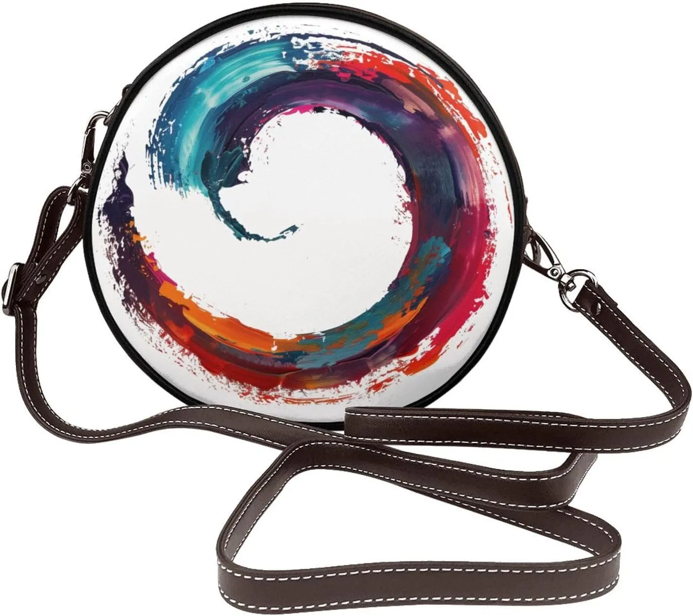 Colorful Brush Stroke Women Round Crossbody Bags Leather Sling Bag Purse