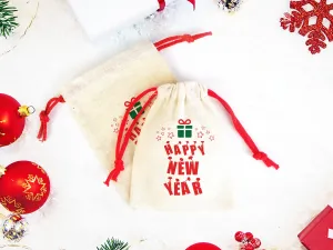 Colorful Happy New Year Bags - Personalized Cotton Pouch Gifts | Custom Drawstring Rope - Wholesale Bags