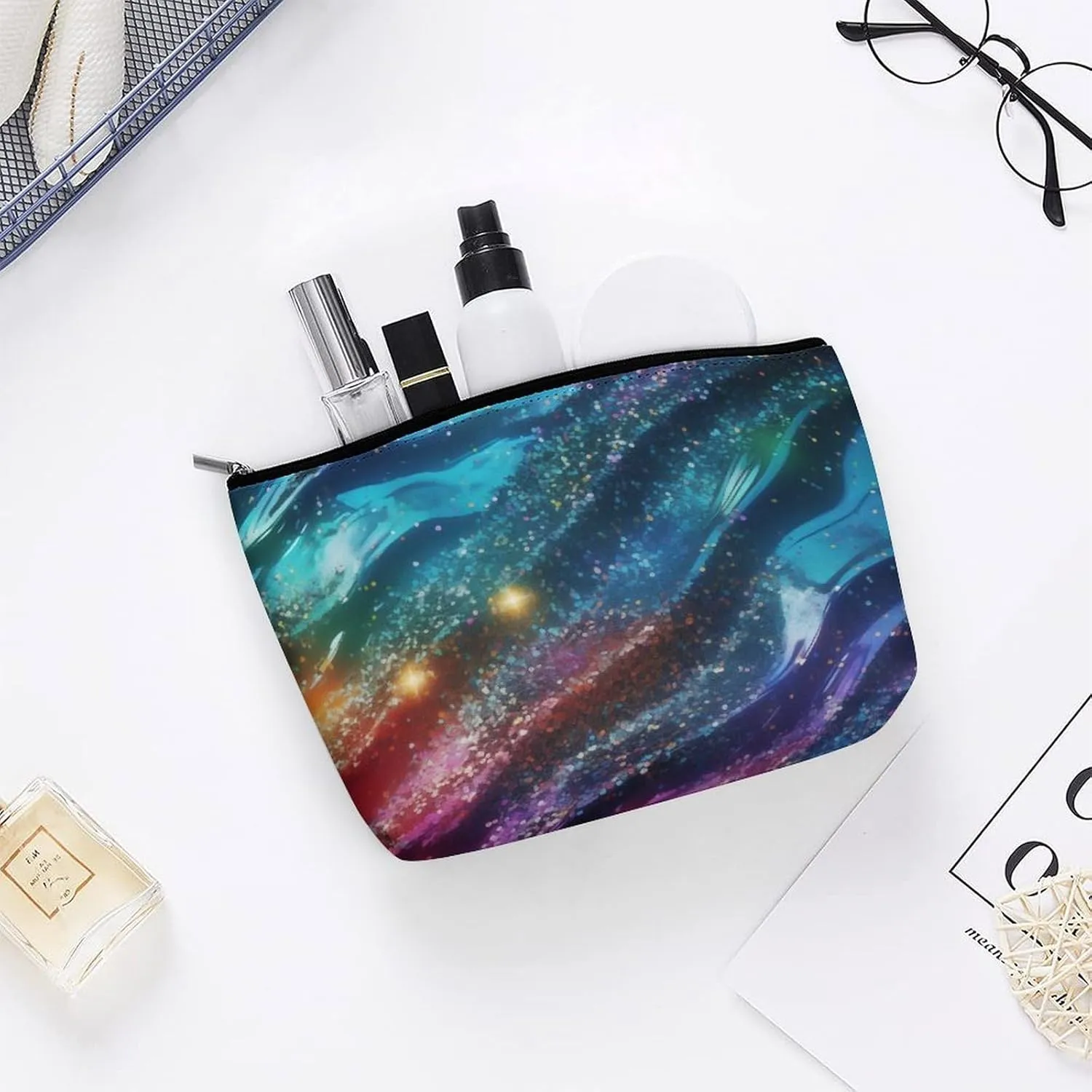 Colourful Makeup Bag,Portable Cosmetic Bag,Large Capacity Travel Toiletry Bag,Personalised for Women Graffiti Patterns Travel Makeup Bag with Zipper