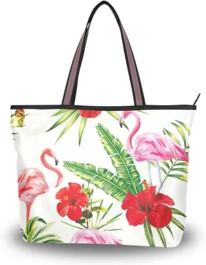 Composition-flamingo-flowers Tote Bags Handbags For Women Fashion Shoulder Bags