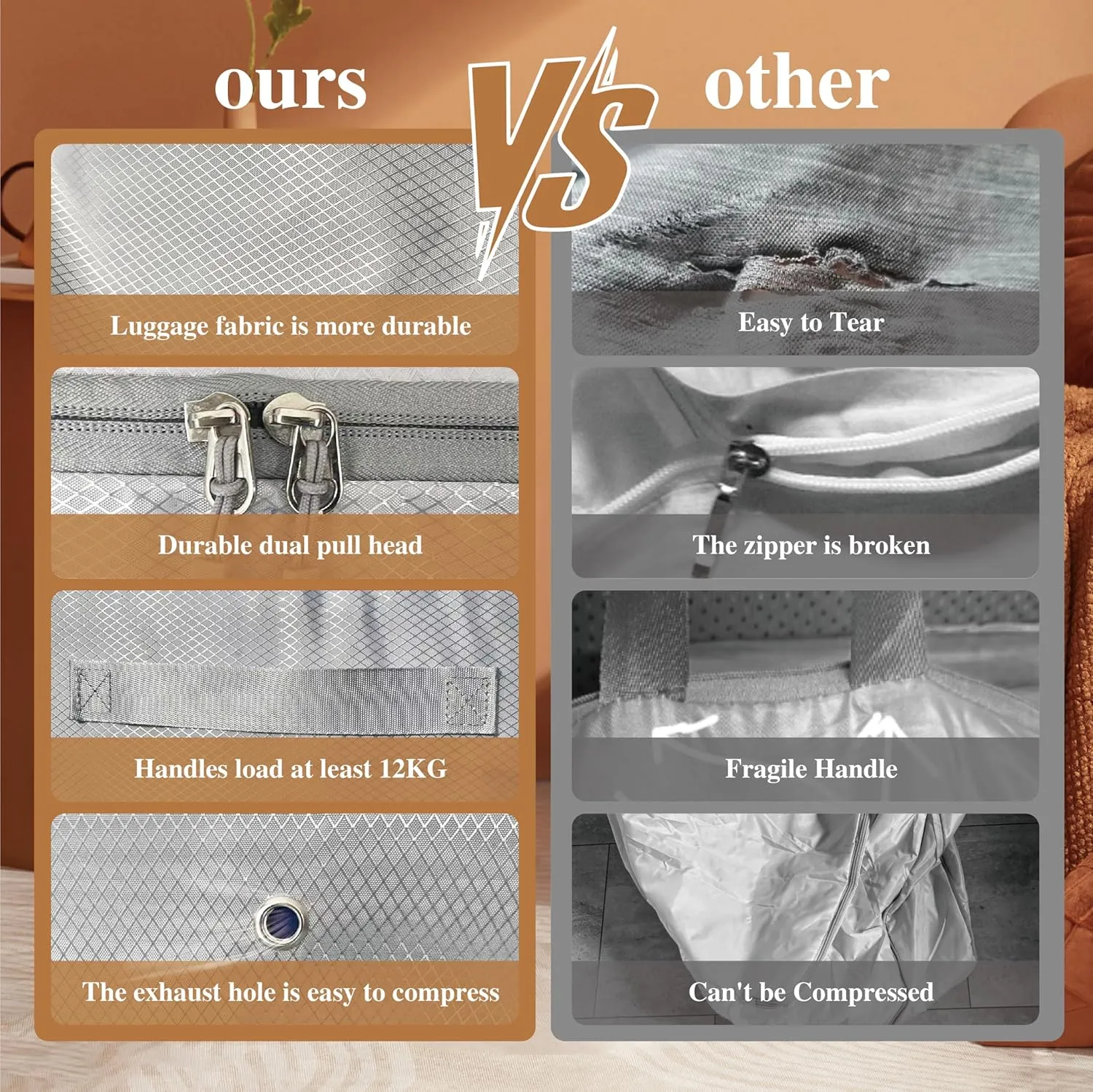 Compression Storage Bags for Bedding 68L*2PCS Ultra Space Saving Self Compression Organizer with Transparent Window Used for Storing Comfortable Blankets,Bedding,Pillows,Clothes (Oatmeal 21x16x11 in)