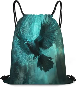 Cool Norse Viking Crow Drawstring Bags,Drawstring Backpack For Gym Travel Swimming Hiking Camping