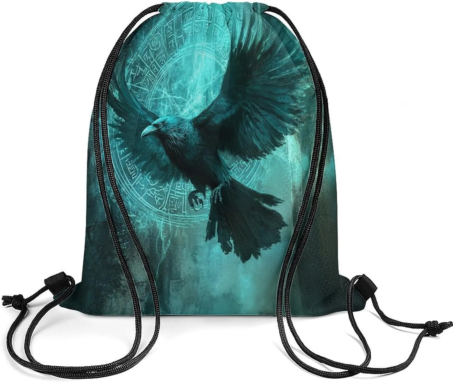 Cool Norse Viking Crow Drawstring Bags,Drawstring Backpack For Gym Travel Swimming Hiking Camping