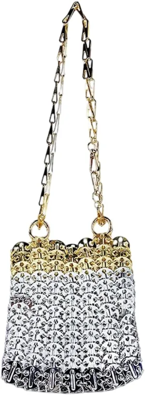 Cool Women Metallic Sequin Shoulder Bag Sparkly Evening Clutch Acrylic Handbag Hardware Chain for Prom Cocktail Party