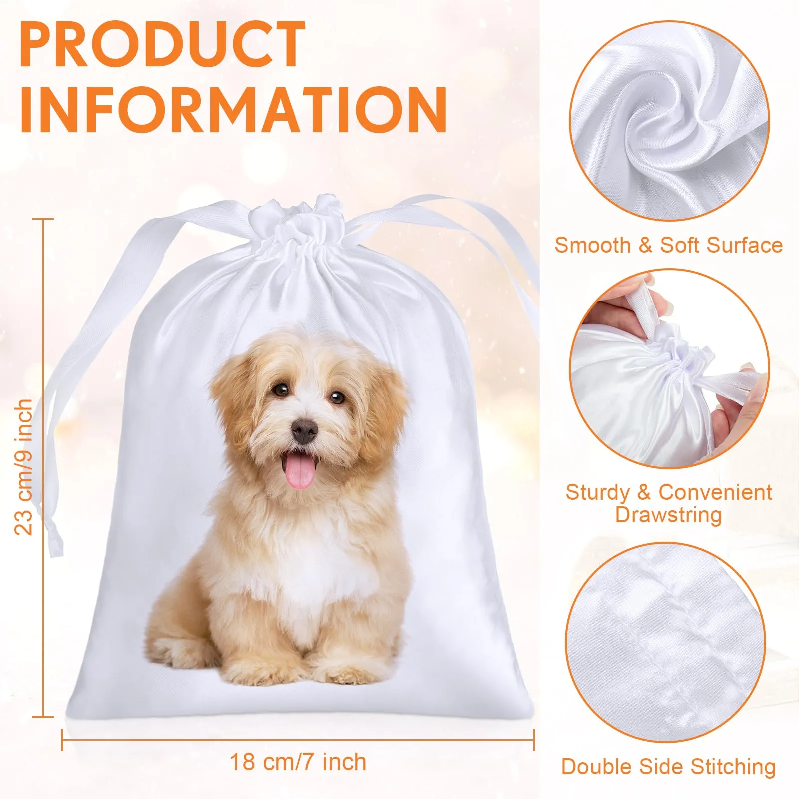 Cosblank 24 Pcs Sublimation Drawstring Bags Bulk 7x9 Inch Satin White Sublimation Gift Bags Reusable Heat Press Goodies Pouch for Christmas Party Favors