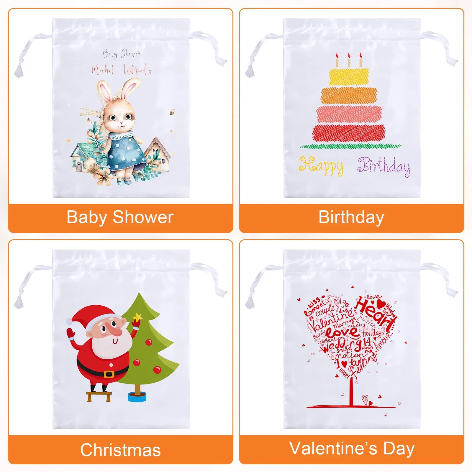 Cosblank 24 Pcs Sublimation Drawstring Bags Bulk 7x9 Inch Satin White Sublimation Gift Bags Reusable Heat Press Goodies Pouch for Christmas Party Favors
