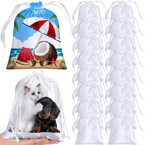 Cosblank 24 Pcs Sublimation Drawstring Bags Bulk 7x9 Inch Satin White Sublimation Gift Bags Reusable Heat Press Goodies Pouch for Christmas Party Favors