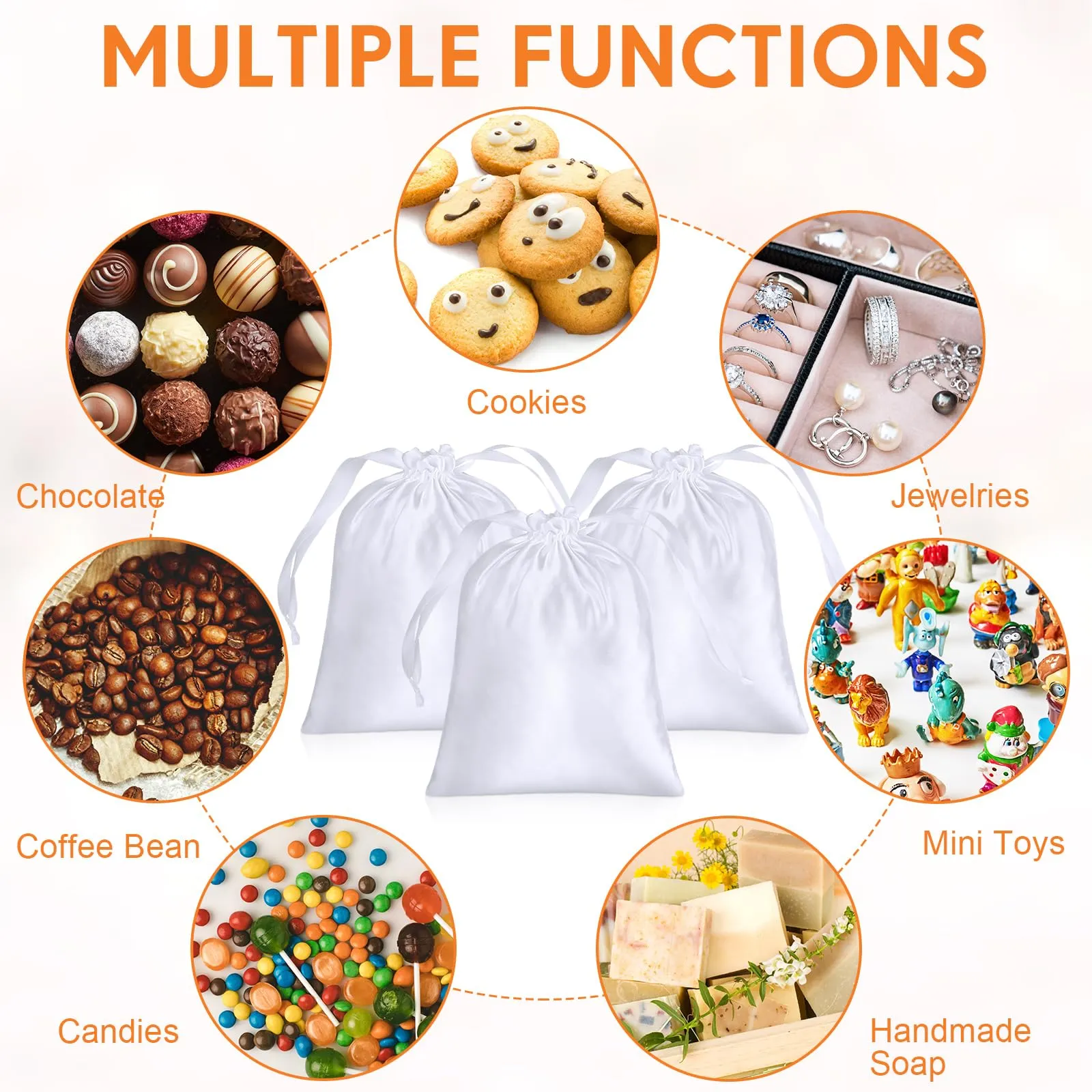Cosblank 24 Pcs Sublimation Drawstring Bags Bulk 7x9 Inch Satin White Sublimation Gift Bags Reusable Heat Press Goodies Pouch for Christmas Party Favors