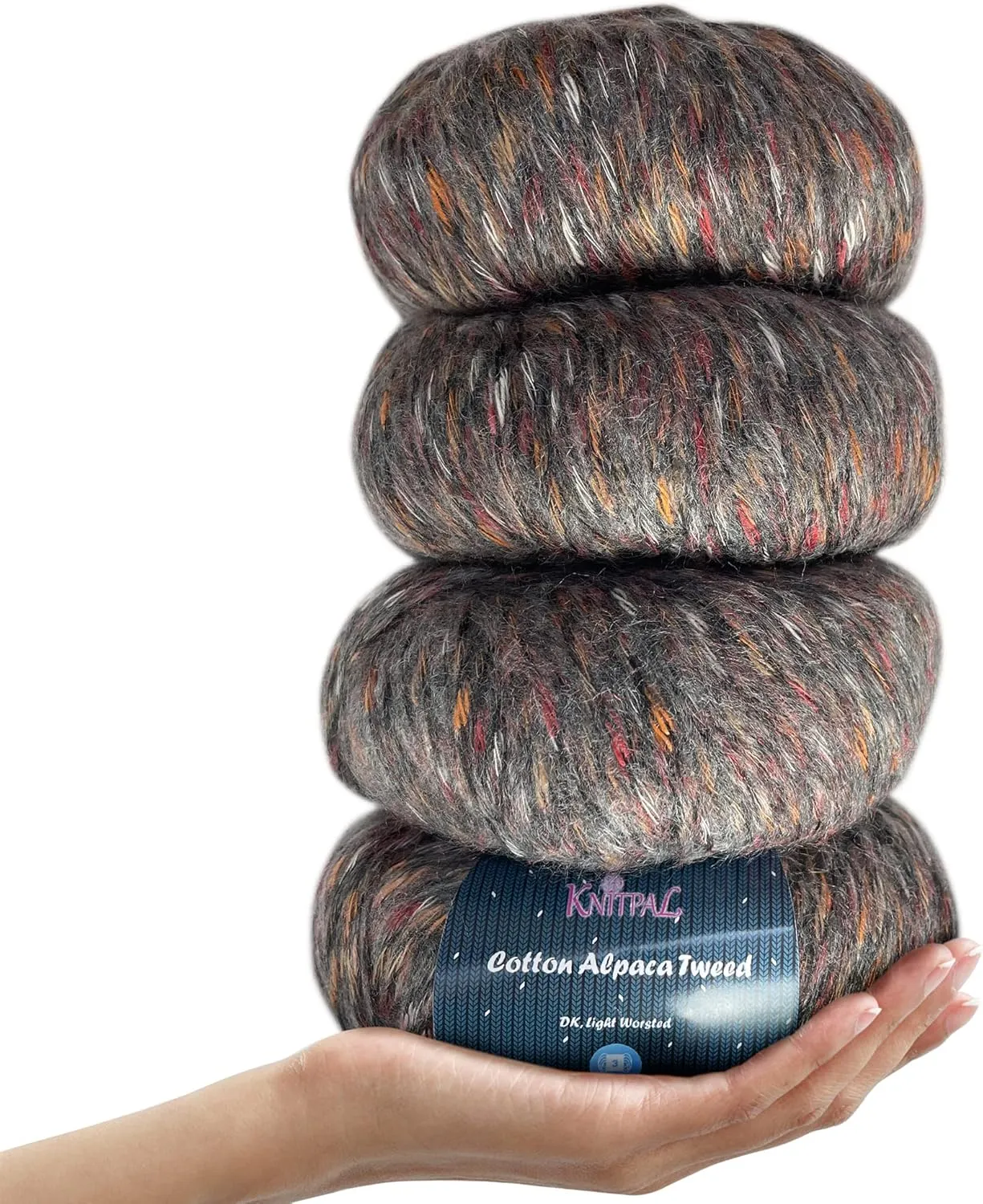 Cotton Alpaca Tweed Alpaca Yarn for Crocheting, 4 Skeins, 588Yds/200G, Free Patterns - Tweed Yarn for Knitting - 3 DK Light Worsted Weight - Elephant Gray