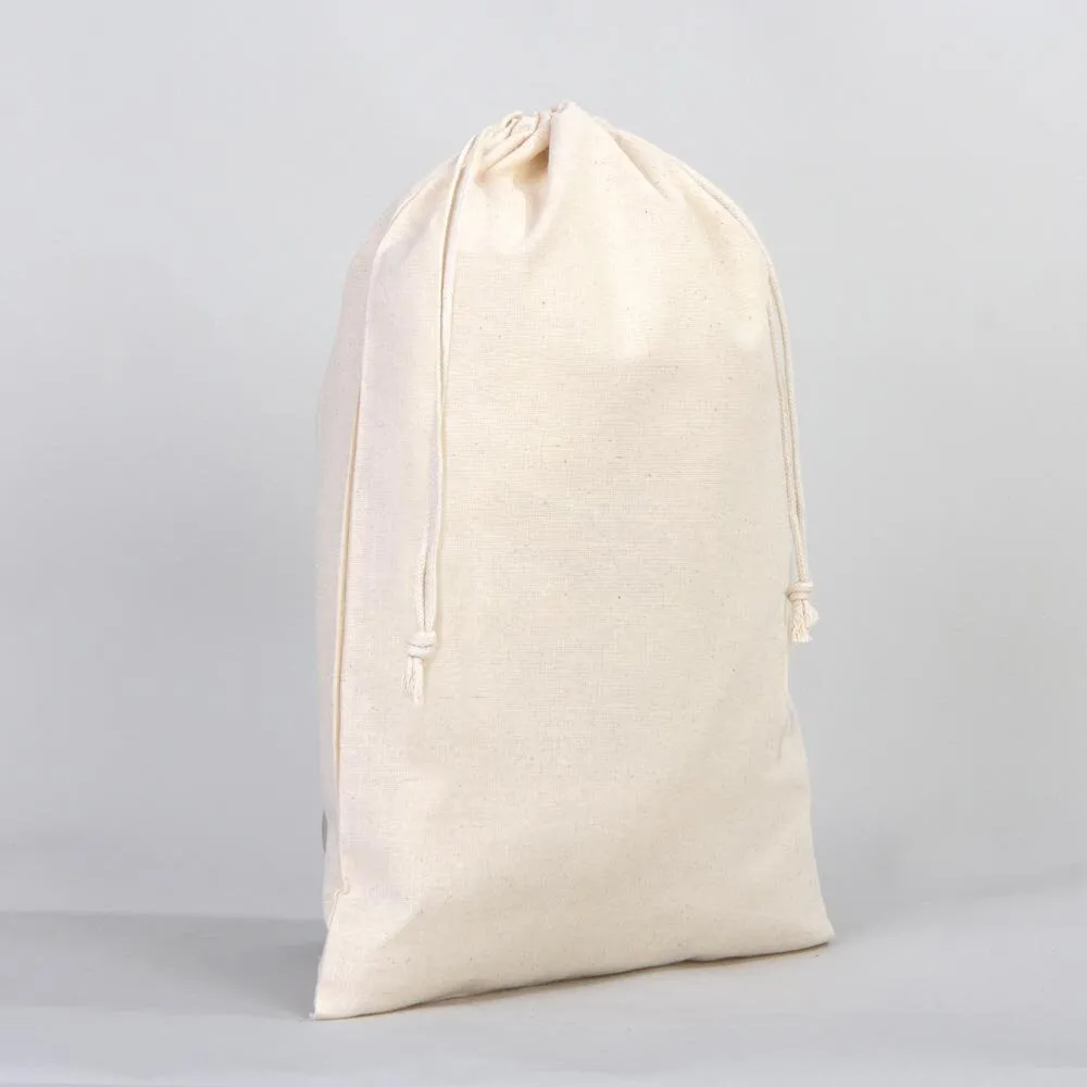 Cotton Pouch Bags  12"W x 16"H -  Organic Cotton Double Drawstring Pouch Bags -  No Print Wholesale Cotton Bags