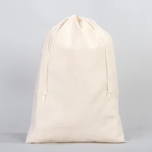 Cotton Pouch Bags  12"W x 16"H -  Organic Cotton Double Drawstring Pouch Bags -  No Print Wholesale Cotton Bags