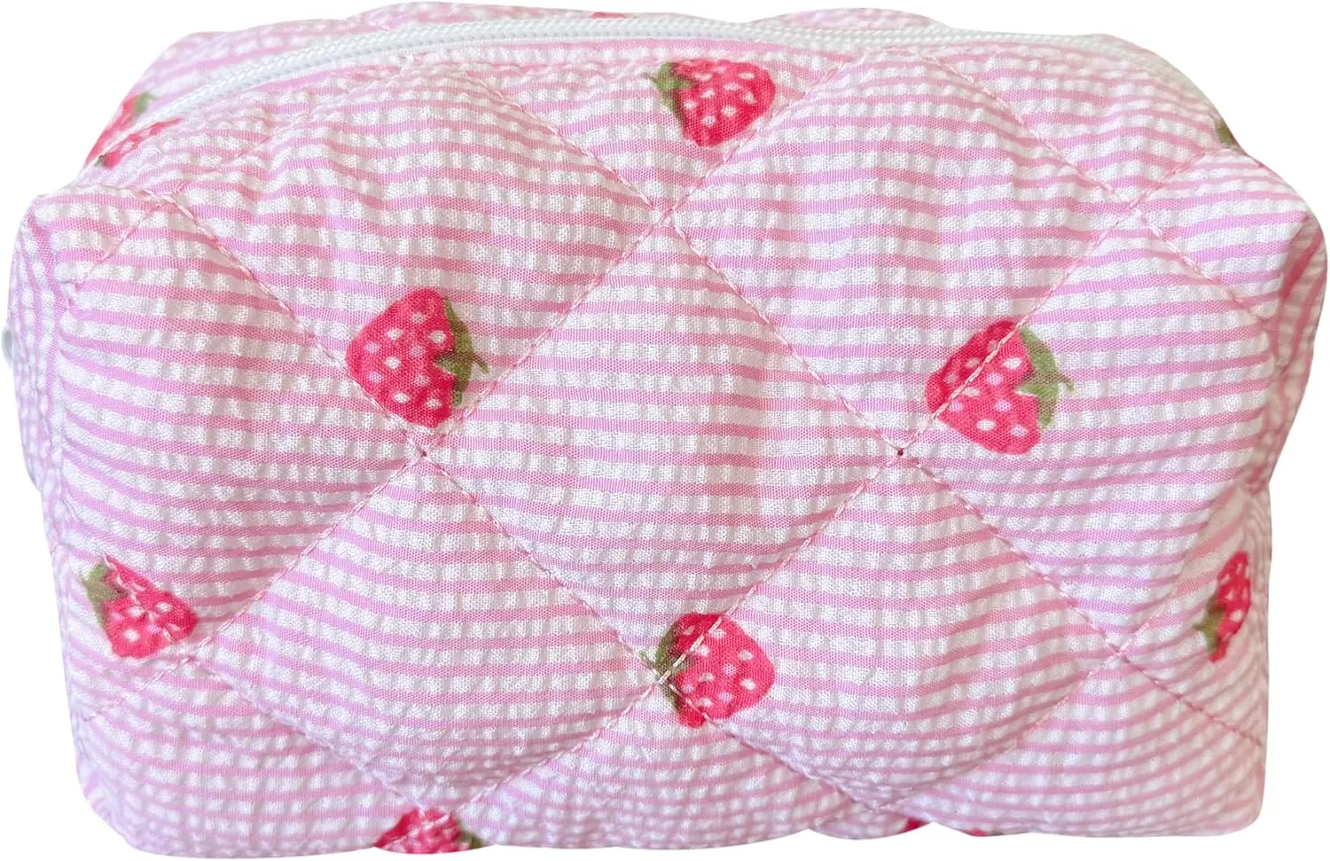 Cotton Quilted Makeup Bag Coquette Accessories Make up Bag Organizer Cute Floral Cosmetic Pouch Travel Makeup Bag for Women strawberry