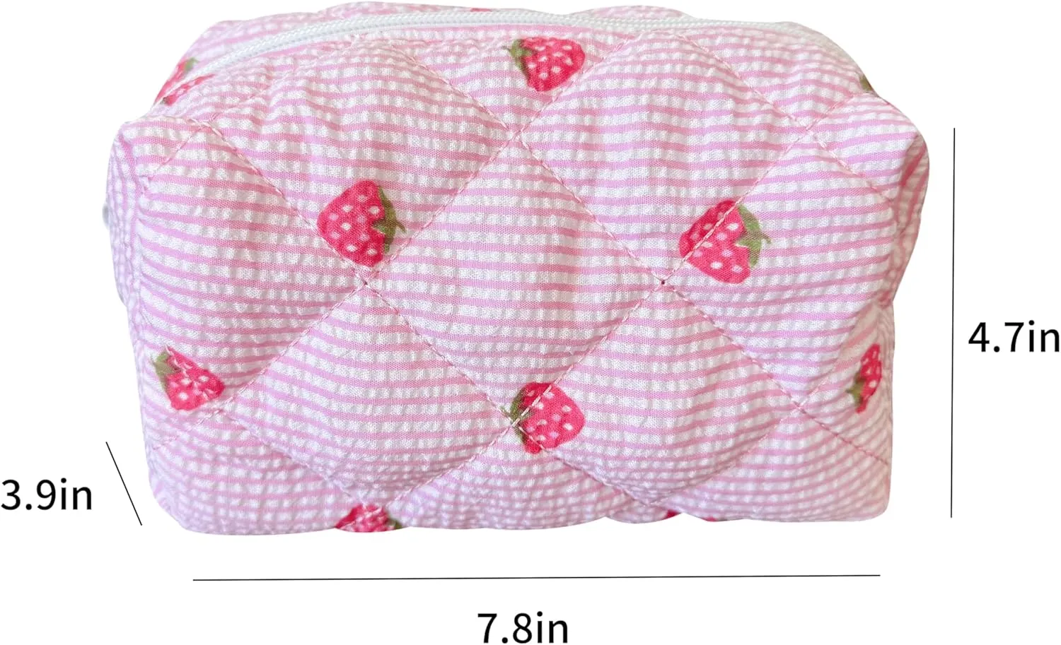Cotton Quilted Makeup Bag Coquette Accessories Make up Bag Organizer Cute Floral Cosmetic Pouch Travel Makeup Bag for Women strawberry