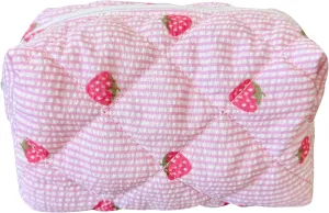Cotton Quilted Makeup Bag Coquette Accessories Make up Bag Organizer Cute Floral Cosmetic Pouch Travel Makeup Bag for Women strawberry