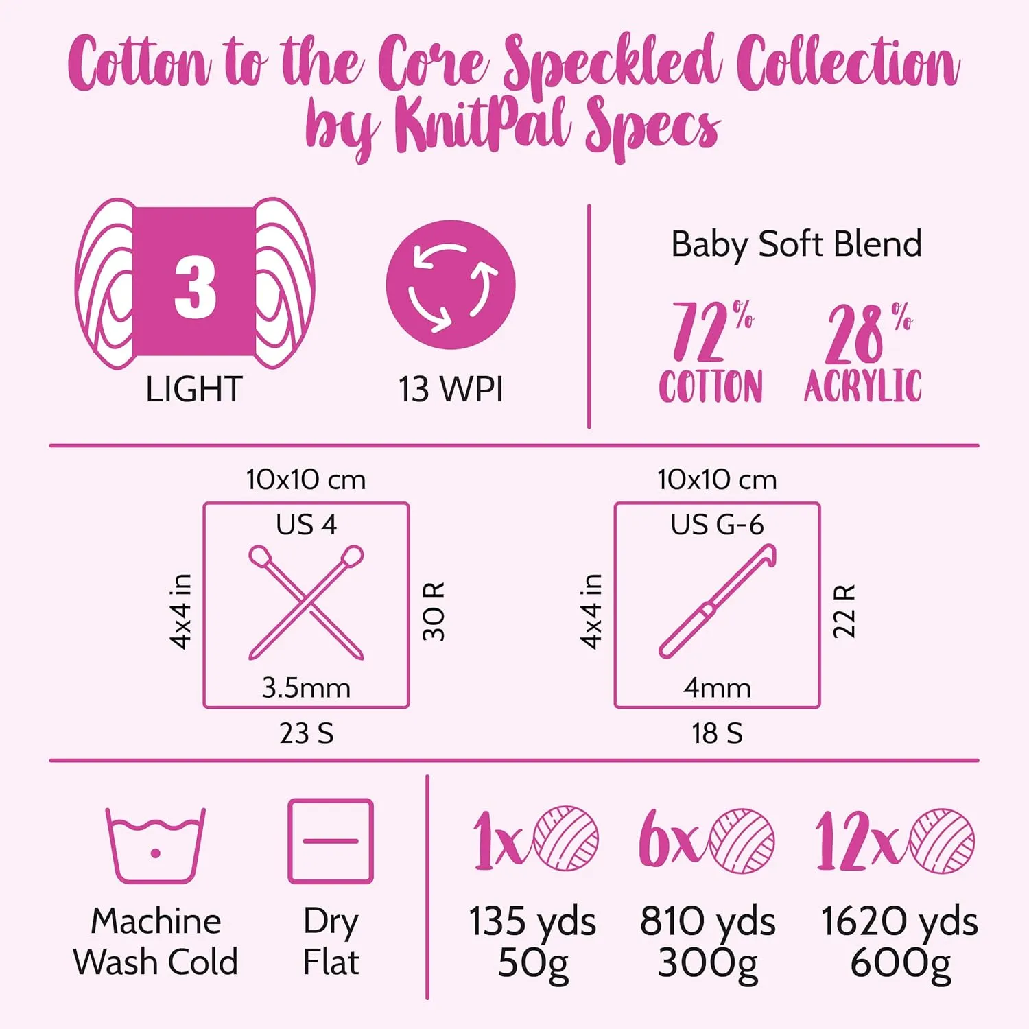 Cotton to The Core Speckled Soft Baby Yarn for Crocheting, 6 Skeins, 810Yds/300G, Free Patterns - Size 3 DK Light Worsted Weight Cotton Yarn for Knitting - Canary Yellow