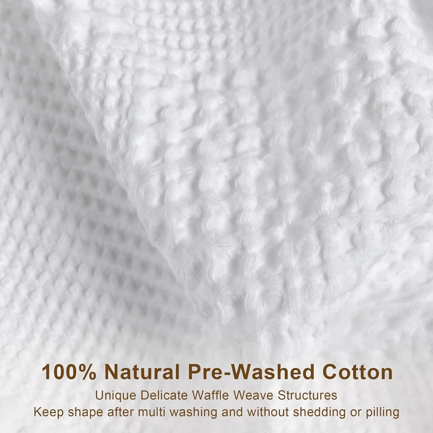 Cotton Waffle Blanket with Cotton Sateen Binding - King Size - Lightweight and Breathable - Washed Cotton Waffle Throw - White Color.