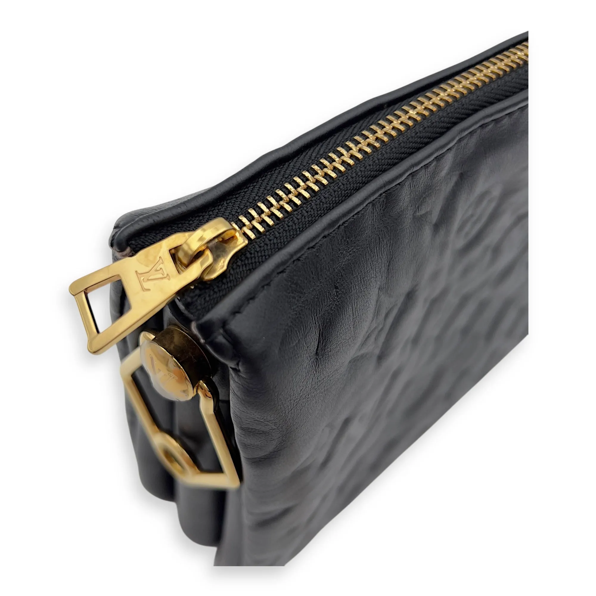 Coussin PM Black Crossbody Bag in Calfskin, Gold hardware