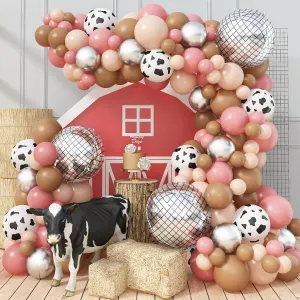 Cow Print Balloon Arch Kit, Dusty Pink and Brown Nude Balloon Garland Farm Cowgirl Western Balloons with Disco Ball Balloons for Rodeo Birthday Party Decorations Wild West Bachelorette Cowgirl Party