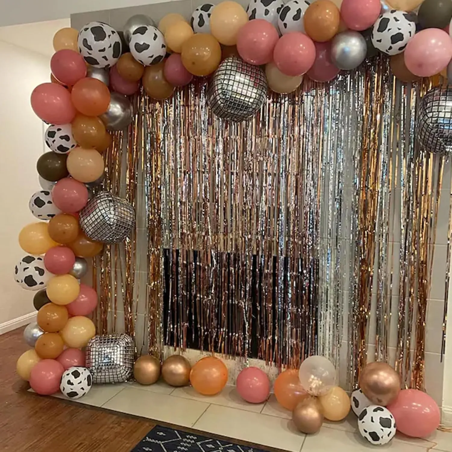 Cow Print Balloon Arch Kit, Dusty Pink and Brown Nude Balloon Garland Farm Cowgirl Western Balloons with Disco Ball Balloons for Rodeo Birthday Party Decorations Wild West Bachelorette Cowgirl Party