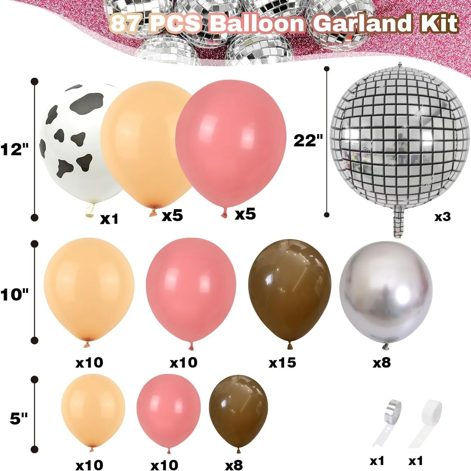 Cow Print Balloon Arch Kit, Dusty Pink and Brown Nude Balloon Garland Farm Cowgirl Western Balloons with Disco Ball Balloons for Rodeo Birthday Party Decorations Wild West Bachelorette Cowgirl Party
