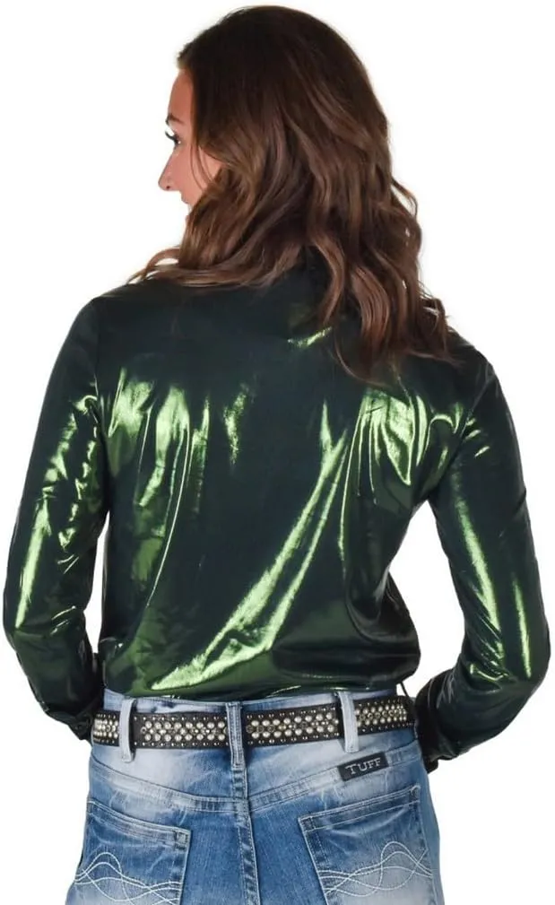 Cowgirl Tuff Western Shirt Womens L/S Metallic Dark Green 100784