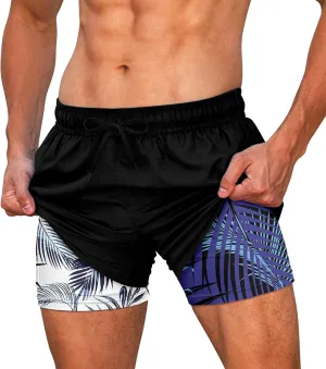 Cozople Mens Swim Trunks Quick Dry Bathing Suit with Compression Liner 5.5" Inseam Anti Chafe Beach Swim Shorts