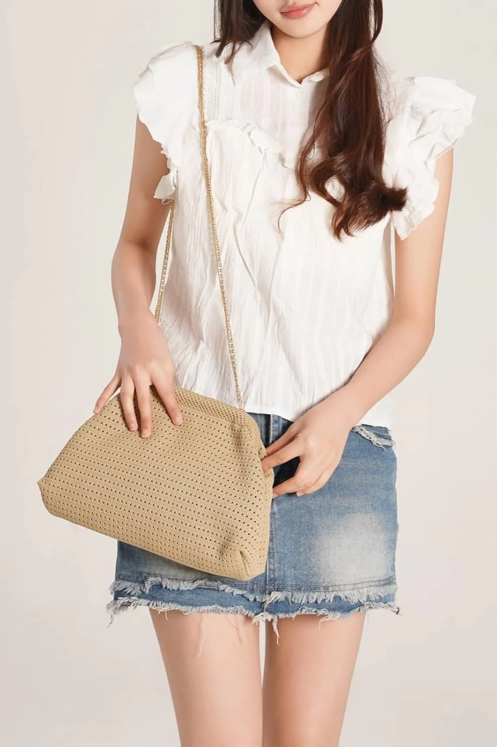 Crochet Clutch Summer Beach Purse Women 2025 Evening Handbag Woven Chain Crossbody Dumpling Knit Cloud Bag