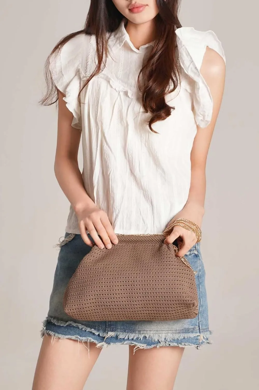 Crochet Clutch Summer Beach Purse Women 2025 Evening Handbag Woven Chain Crossbody Dumpling Knit Cloud Bag