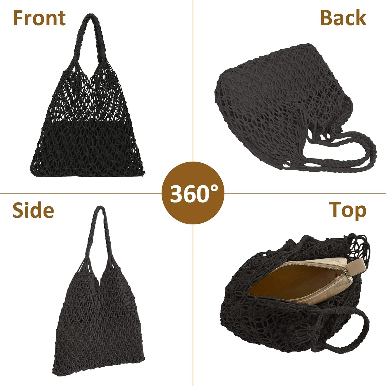 Crochet Mesh Tote Beach Bag Woven Hollow Out Handbag, Straw Rattan Net Shoulder Purse Summer Armpit Bag for Women