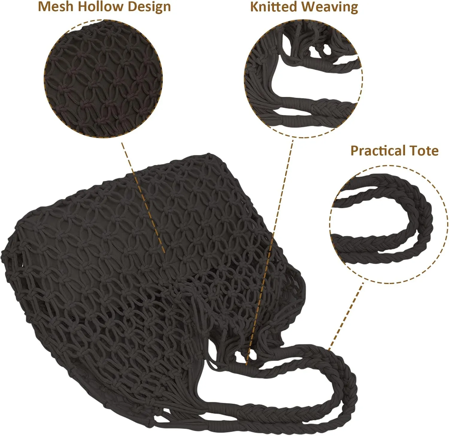 Crochet Mesh Tote Beach Bag Woven Hollow Out Handbag, Straw Rattan Net Shoulder Purse Summer Armpit Bag for Women