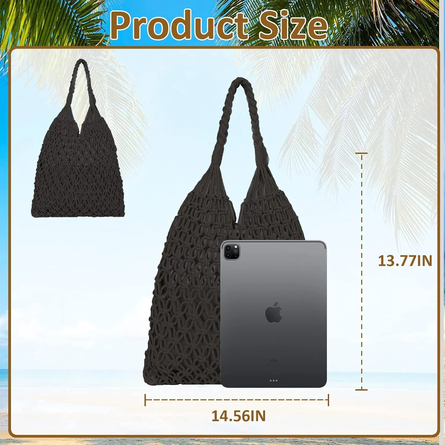 Crochet Mesh Tote Beach Bag Woven Hollow Out Handbag, Straw Rattan Net Shoulder Purse Summer Armpit Bag for Women