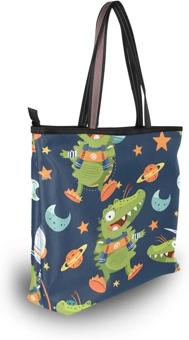 Crocodile Astronaut in Space Shoulder Bags Large Handle Ladies Handbag
