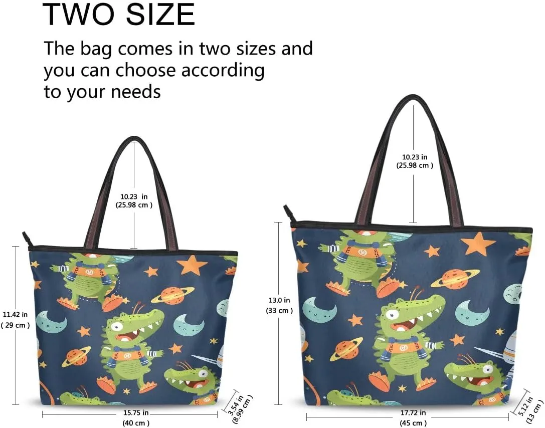Crocodile Astronaut in Space Shoulder Bags Large Handle Ladies Handbag