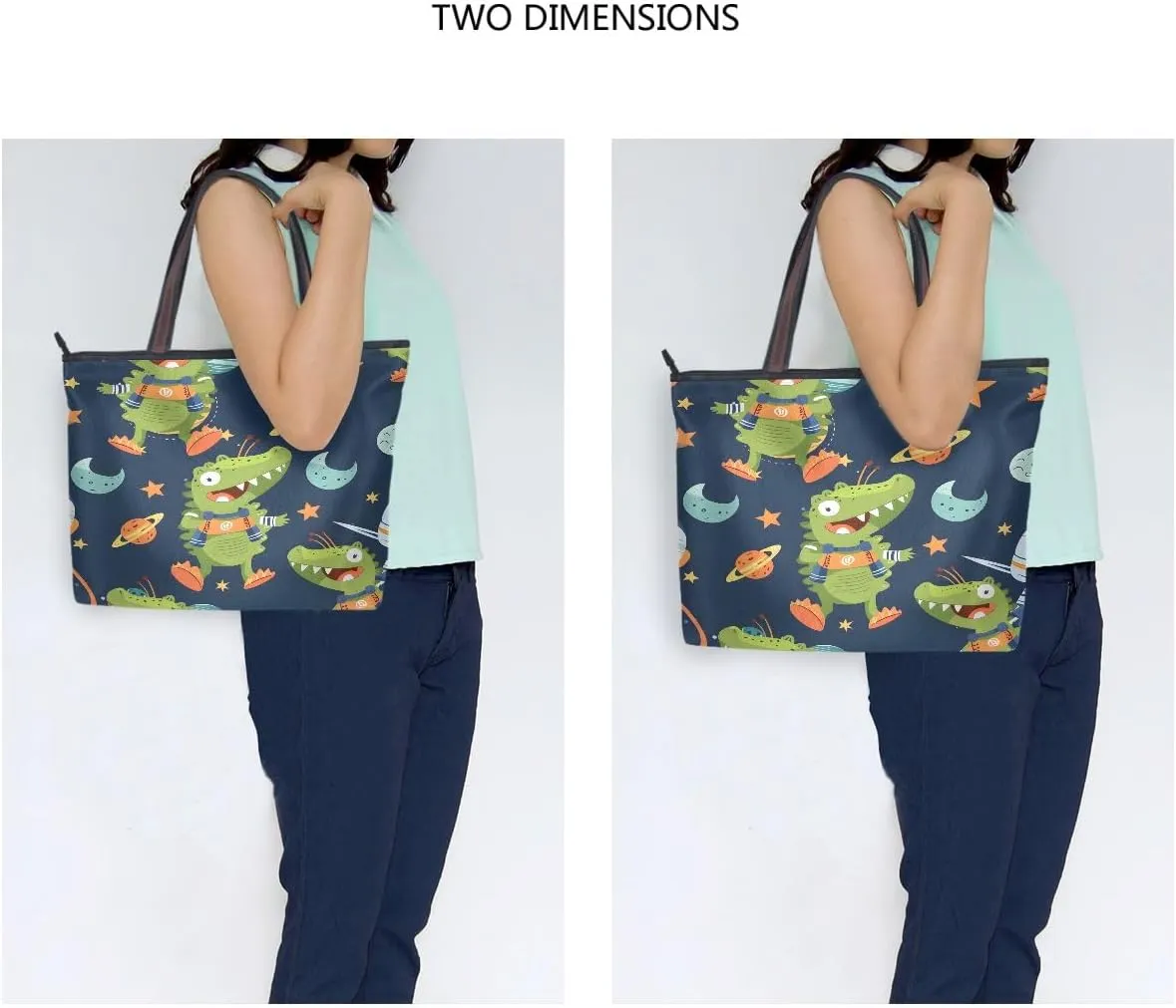 Crocodile Astronaut in Space Shoulder Bags Large Handle Ladies Handbag