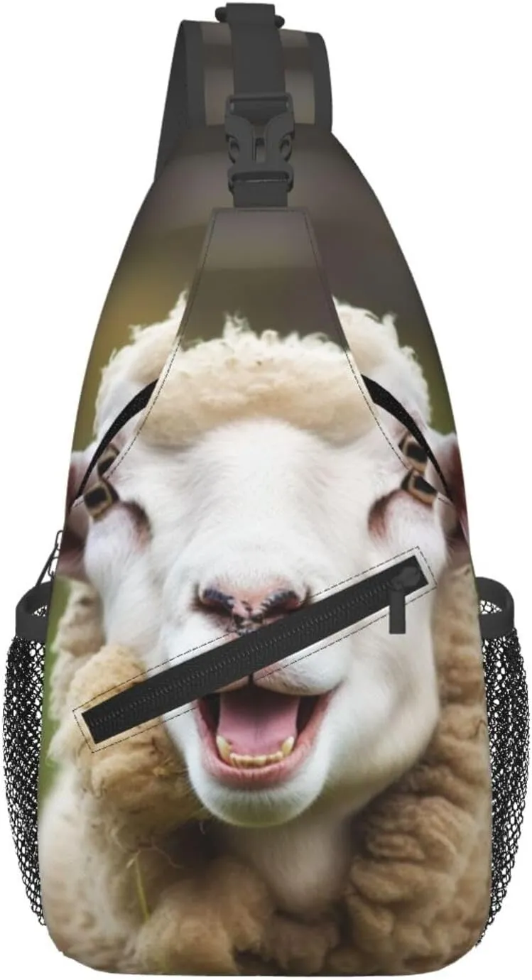 Cross Chest Bag for Men Women Crossbody Backpack Funny Naughty Sheep Tongue Cute Animal Sling Bag Travel Hiking Daypack