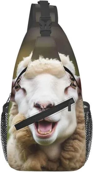 Cross Chest Bag for Men Women Crossbody Backpack Funny Naughty Sheep Tongue Cute Animal Sling Bag Travel Hiking Daypack