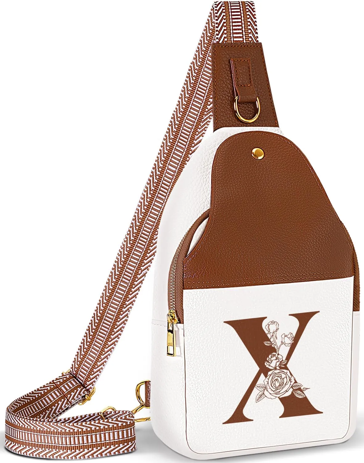 Crossbody Bag for Women Leather Sling Bags with Initial Letter Fanny Pack Chest Bag for Travel, Gift for Mom Wife