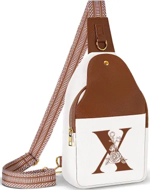 Crossbody Bag for Women Leather Sling Bags with Initial Letter Fanny Pack Chest Bag for Travel, Gift for Mom Wife