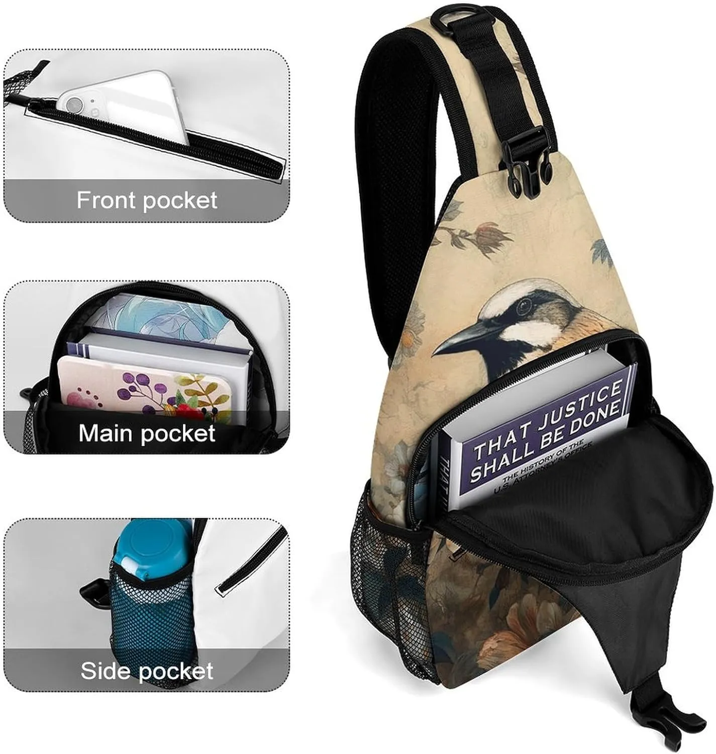 Crossbody Bag for Women Men Chest Bag Fish And Umbrella Sling Bag Crossbody Shoulder Bag Sling Backpack