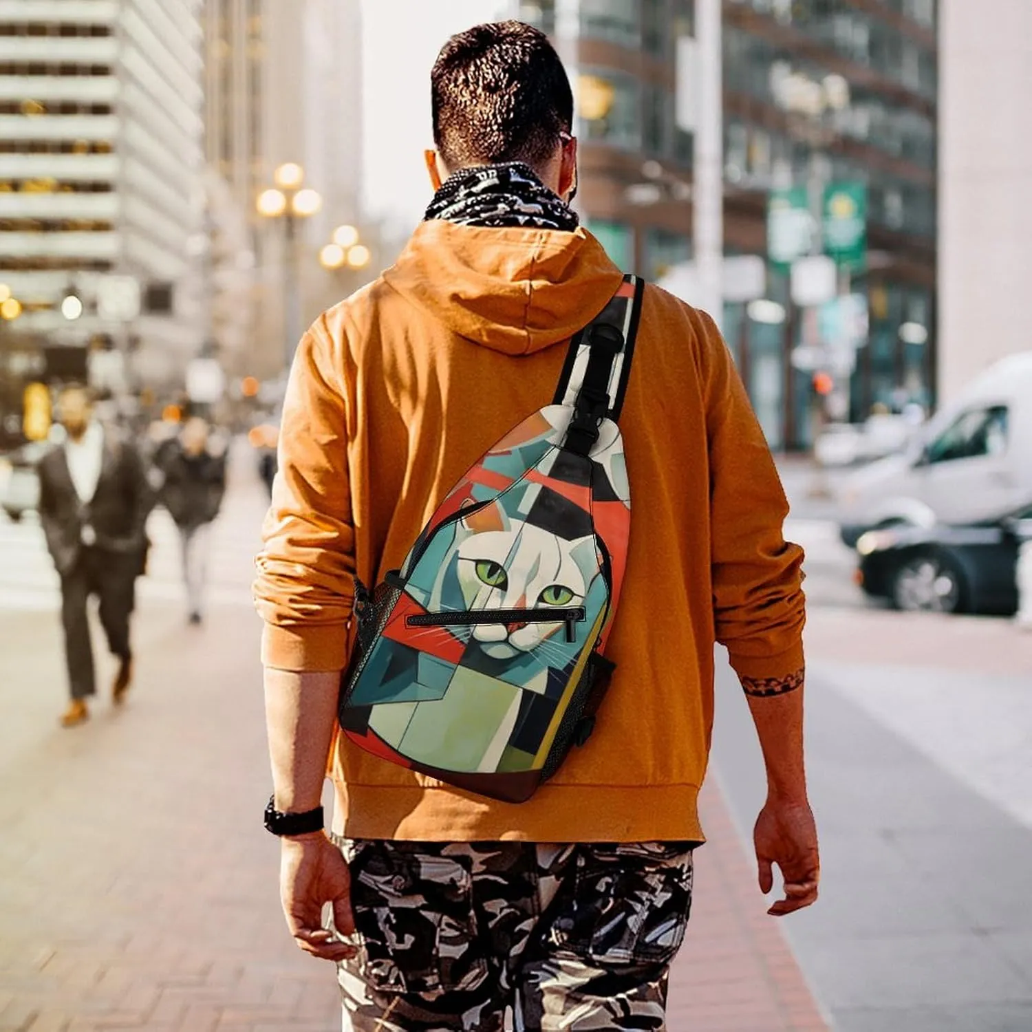 Crossbody Bag for Women Men Chest Bag Light Blue Pizza Slice Sling Bag Crossbody Shoulder Bag Sling Backpack