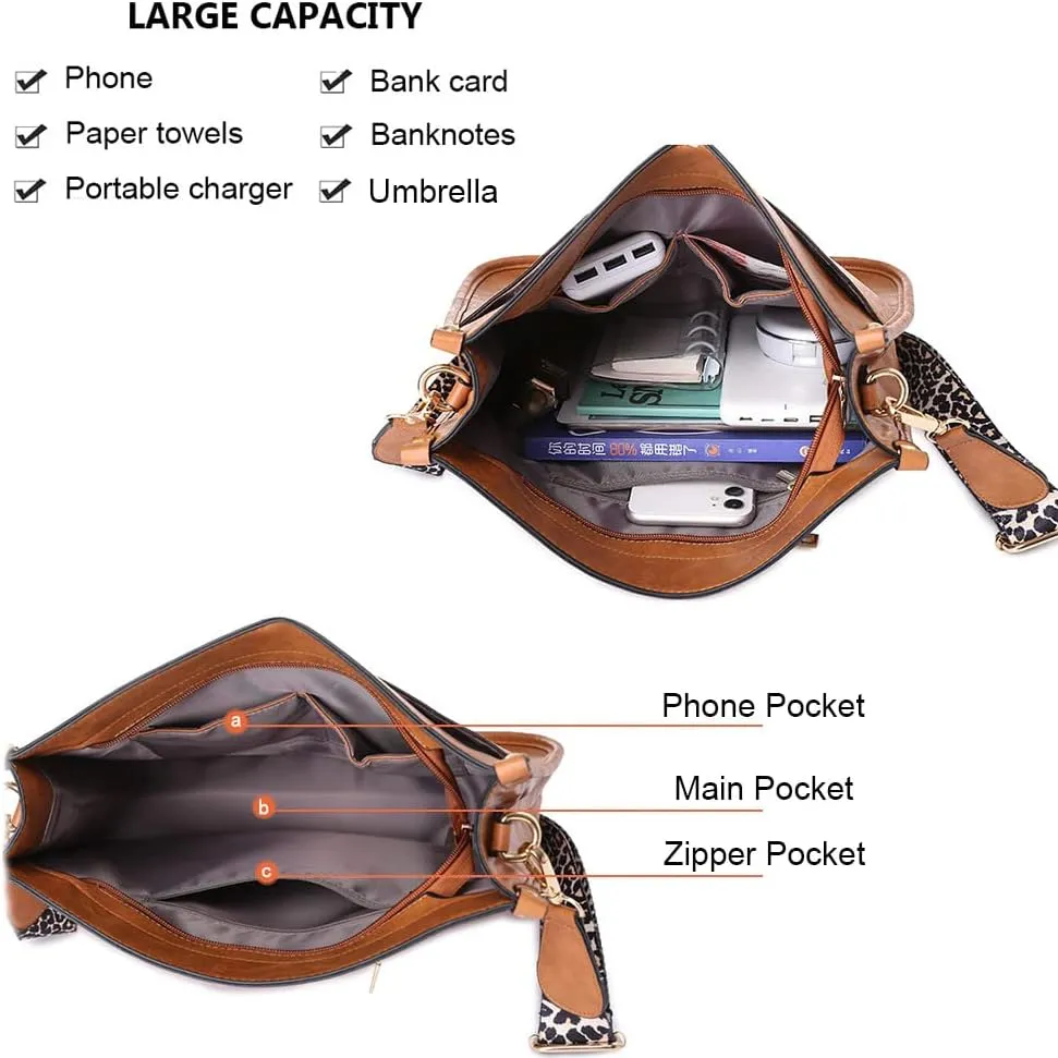 Crossbody Bags for Women Leather Hobo Handbag Trendy Crossbody Purses Shoulder Bucket Bag with Adjustable Guitar Strap