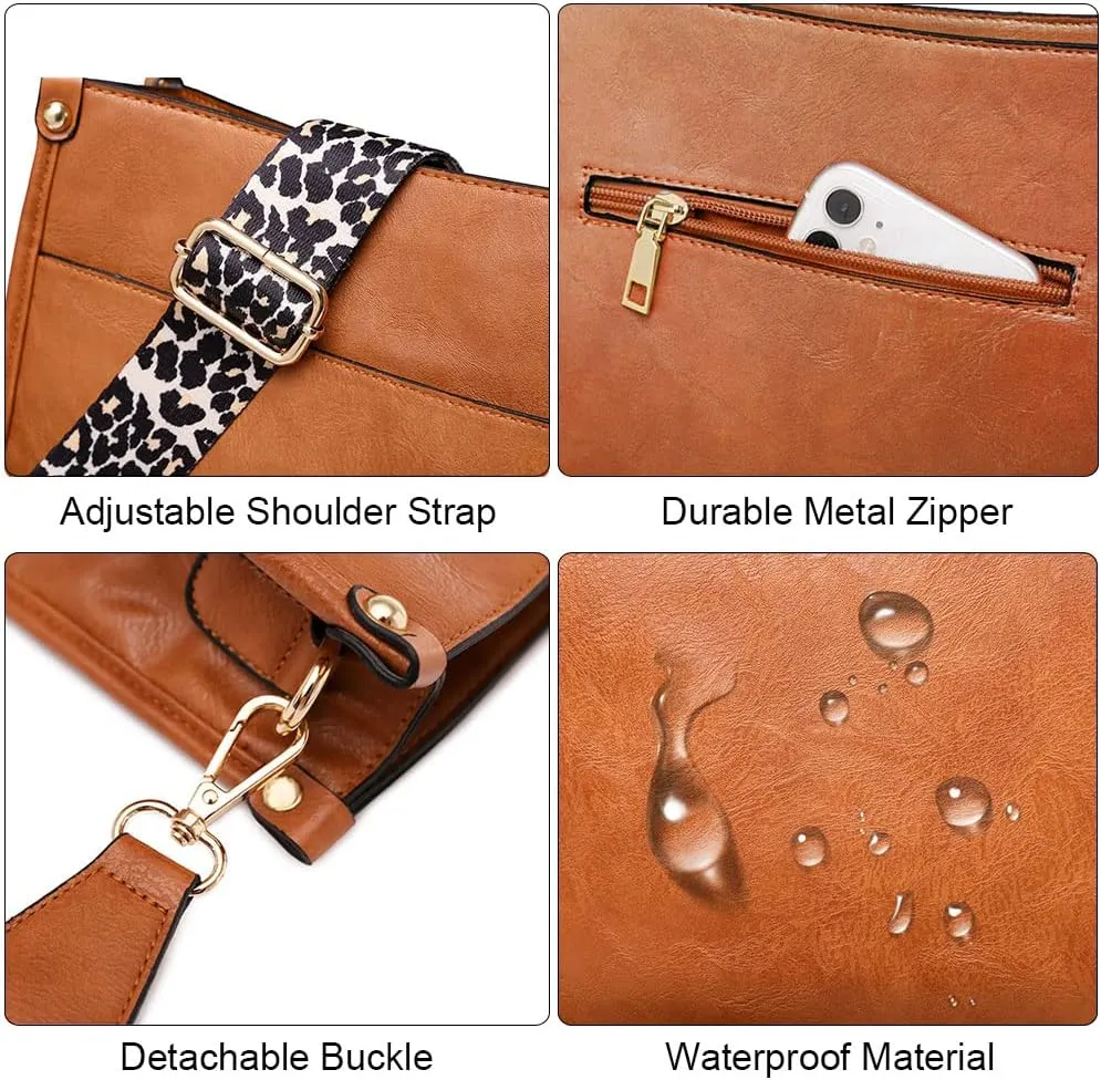 Crossbody Bags for Women Leather Hobo Handbag Trendy Crossbody Purses Shoulder Bucket Bag with Adjustable Guitar Strap
